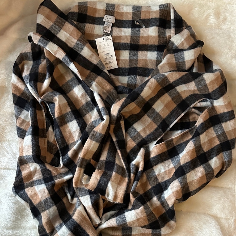 A New Day Plaid Wrap in Black and Tan